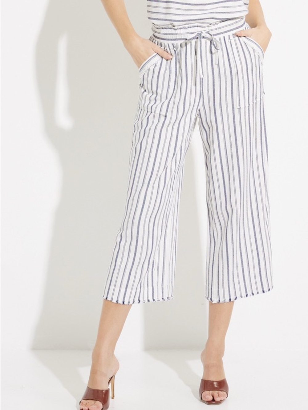 MELISSA NEPTON CHANTEL STRIPED PANTS SIZE LARGE LINEN BLEND Resortwear Vication